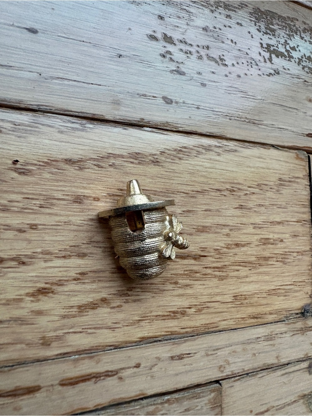 Gold Bee Hive Brooch with Bee Accent